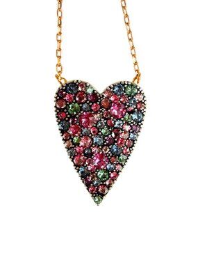 Brighton Multicolor Crystal Heart Necklace Gold Tone Statement Pendant